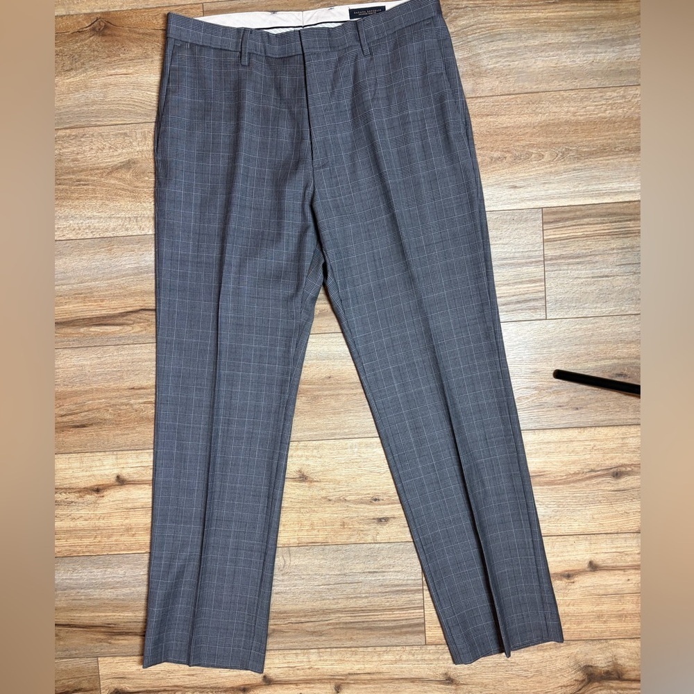 Banana Republic Tailored Slim-Fit Grey Plaid Wool Dress Pants